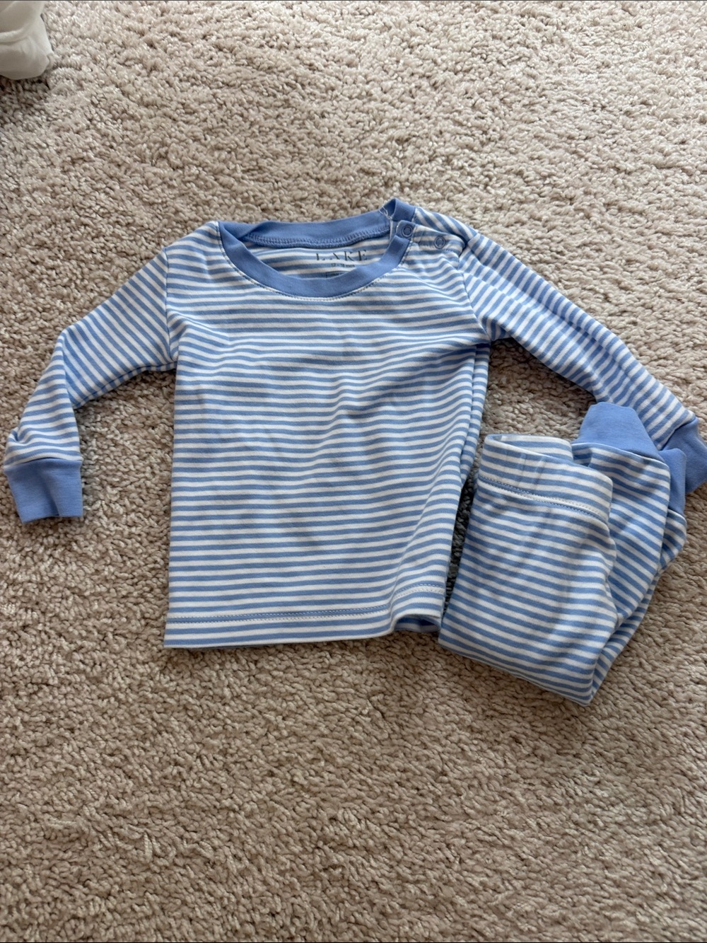 Kids Light Blue & White Striped Pajama Set - Long Sleeve Top & Pants